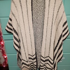 Altar'd State Black and Cream Striped Poncho